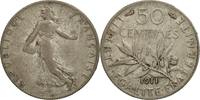 France 50 Centimes Coin, Semeuse, Paris, Silver, KM:854 -