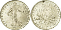 France 50 Centimes Coin, Semeuse, Paris, Silver, KM:854 -