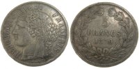 France 5 Francs Coin, Cérès, Bordeaux, Silver, Gadoury:742 -
