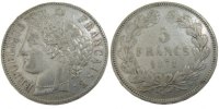 France 5 Francs Coin, Cérès, Bordeaux, Silver, Gadoury:742 -