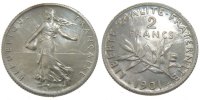 France 2 Francs Coin, Semeuse, Paris, Silver, KM:845.1 -