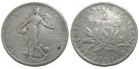 France 2 Francs Coin, Semeuse, Silver, Gadoury:532 -