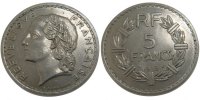 France 5 Francs Coin, Lavrillier, Paris, Nickel, KM:888 -