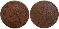 France Centime Coin, Dupré, Paris, Bronze, Gadoury:84 -