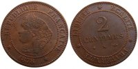 France 2 Centimes Coin, Cérès, Bordeaux, Bronze, KM:827.2 -