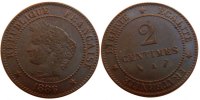 France 2 Centimes Coin, Cérès, Paris, Bronze, Gadoury:105 -