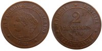 France 2 Centimes Coin, Cérès, Paris, Bronze, KM:827.1 -
