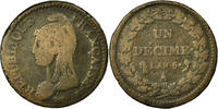 France Decime Coin, Dupré, Paris, Bronze, KM:644.1 -