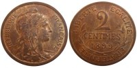 France 2 Centimes Coin, Dupuis, Bronze, Gadoury:107 -