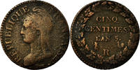 France 5 Centimes Coin, Dupré, Orléans, Bronze, Gadoury:126 -