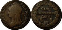 France 5 Centimes Coin, Dupré, Strasbourg, Bronze -