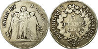 France 5 Francs Coin, Union et Force, Bordeaux, Silver -