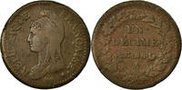 France Decime Coin, Dupré, Paris, Bronze, KM:644.1 -
