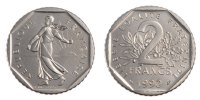 France 2 Francs Coin, Semeuse, Nickel, KM:942.1, Gadoury:547 -