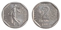France 2 Francs Coin, Semeuse, Nickel, Gadoury:547a -