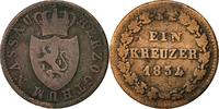 German States Kreuzer NASSAU, Wilhelm, Wiesbaden, Copper -