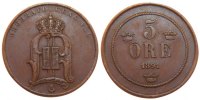 Sweden 5 Öre Coin, Oscar II, Bronze, KM:757 -