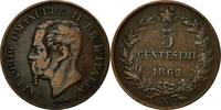 Italy 5 Centesimi Coin, Vittorio Emanuele II, Naples, Copper -