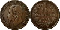Italy 10 Centesimi Coin, Vittorio Emanuele II, Milan, Copper -