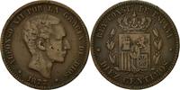 Spain 10 Centimos Coin, Alfonso XII, Bronze, KM:675 -