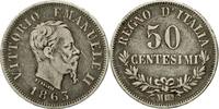 Italy 50 Centesimi Coin, Vittorio Emanuele II, Milan, Silver -