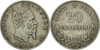 Italy 20 Centesimi Coin, Vittorio Emanuele II, Milan, Silver -