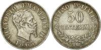 Italy 50 Centesimi Coin, Vittorio Emanuele II, Milan, Silver -