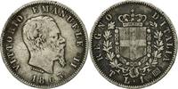 Italy Lira Coin, Vittorio Emanuele II, Torino, Silver -