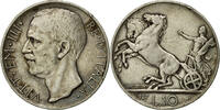 Italy 10 Lire Coin, Vittorio Emanuele III, Rome, Silver -