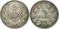 GERMANY - EMPIRE 1/2 Mark Coin, Hambourg, Silver, KM:17 -
