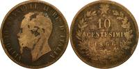 Italy 10 Centesimi Coin, Vittorio Emanuele II, Milan, Copper -