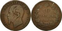 Italy 10 Centesimi Coin, Vittorio Emanuele II, Copper -