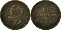Italy 10 Centesimi Coin, Vittorio Emanuele II, Milan, Copper -