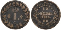 France Decime Coin, Louis XVIII, Strasbourg, Bronze, KM:701 -