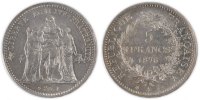 France 5 Francs Coin, Hercule, Paris, Silver, KM:820.1 -