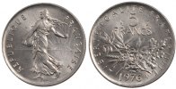 France 5 Francs Coin, Semeuse, Nickel Clad Copper-Nickel -