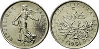 France 5 Francs Coin, Semeuse, Paris, Nickel Clad -