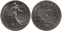 France 1/2 Franc Coin, Semeuse, Paris, Nickel, Gadoury:429P -
