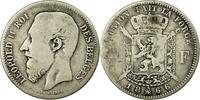 Belgium 2 Francs, 2 Frank Coin, Leopold II, Silver, KM:30.1 -