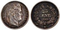 France 25 Centimes Coin, Louis-Philippe, Rouen, Silver -