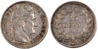 France 25 Centimes Coin, Louis-Philippe, Paris, Silver -