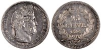France 25 Centimes Coin, Louis-Philippe, Paris, Silver -