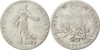 France 50 Centimes Coin, Semeuse, Silver, KM:854, Gadoury:420 -