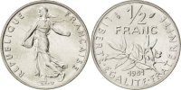 France 1/2 Franc Coin, Semeuse, Nickel, KM:931.1, Gadoury:429 -