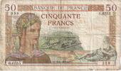 50 Francs 1937 Frankreich Cérès, G.6555, S, Fayette:18.2, KM:85a S