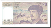 France 20 Francs Debussy, Fayette:66Bis.2, KM:151e -