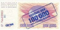 Bosnia - Herzegovina 100,000 Dinara Banknote, 1993-11-10, KM:34b -