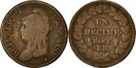 France Decime Coin, Dupré, Strasbourg, Bronze, KM:644.4 -