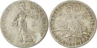 France 50 Centimes Coin, Semeuse, Paris, Silver, KM:854 -