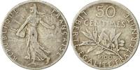 France 50 Centimes Coin, Semeuse, Paris, Silver, KM:854 -
